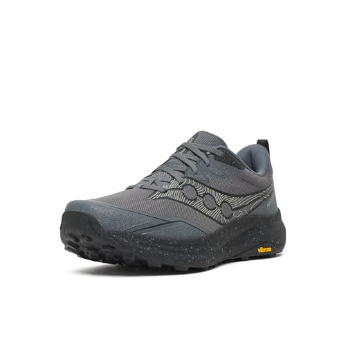 Saucony Men's Peregrine 16 Sneaker, Carbon/Black, 9.5