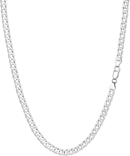 Real Solid 925 Sterling Silver Cuban Link Chain Necklace for Men - Curb Chain Necklace & Bracelet - Available in 2mm, 3mm, 4mm & 5mm