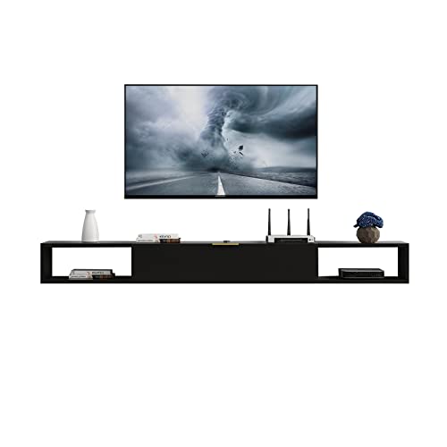 100/120/140cm Console Multimédia Murale, Étagère TV Mural Flottant Meubles de Salon, Meuble TV Suspendu Bois pour Salon Chambre À Coucher Étagère de Routeur Set Top Box ( Color : A , Size : 140cm ) Cover