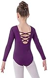 MOLLDAN Girls Long Sleeve Ballet Leotards Crisscross Straps Back Dance Tops(2QT5028-10-L)