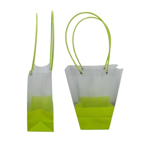 Image of Oasis Pack Of 10 Multipurpose Medium Size Waterproof Bags With Handles For Floral Arrangement - Retail ,Bulk, Florist Supply, Gift Hamper Bags For Rakhi, Birthday, Diwali, House Warming, Party Favour | 26 cm X 24cm X 12cm - Transparent Dual Color Green