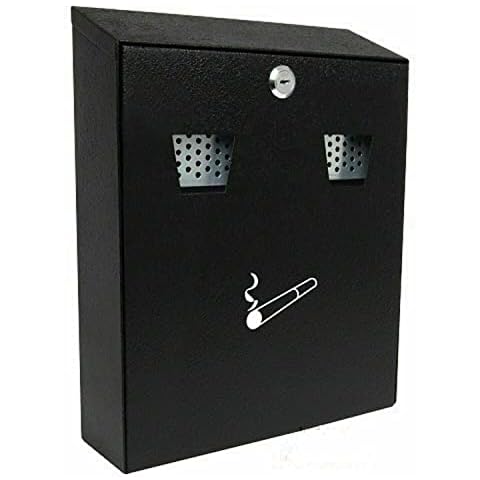 Lockable Wall Mounted Ash Bin Garden Outdoor Cigarette Ashtray Heavy Duty Metal Smoking Box for Office Pub Club with 2 keys ‎25.7 x 9.5 x 30cm Cover