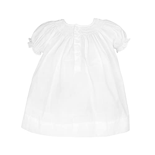 Petit Ami Baby Girls' Daygown with Wave Smocking, White (Newborn)