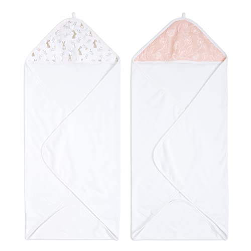 Image of aden + anais Essentials Hooded Baby Bath Towel, Super Soft 100% Cotton, 2 Pack, Blushing Bunnies
