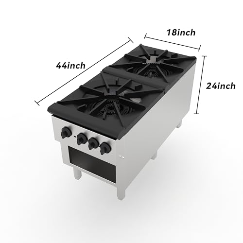 Image of Commercial Gas Stove with Cabinet, 2 Burners Propane and Natural Gas Stove, Stainless Steel Hot Plate, Commercial Cooking Equipment for Restaurant Kitchen, 56,000 BTU