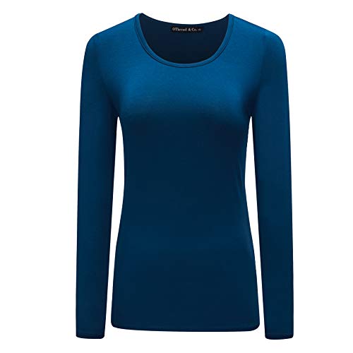 OThread & Co. Women's Long Sleeve T-Shirt Scoop Neck Basic Layer Stretchy Shirts (X-Large, Caribbean Blue)