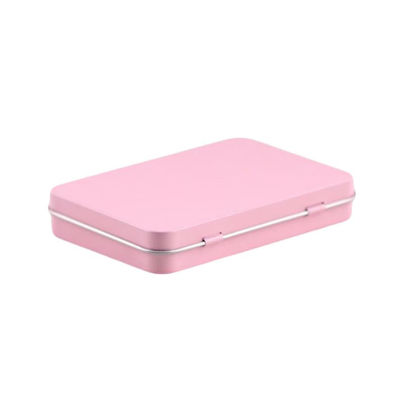 Globellapro 10.8 * 7.6 * 1.77cm Rectangular Tin Boxes Pink Hinged Storage Tins Metal Empty Tins Containers Tweezers,Tools Small Items Storage Organizer