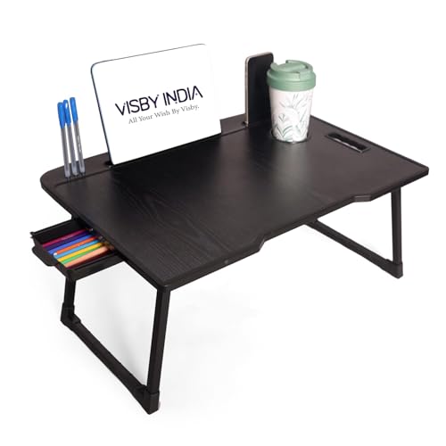 Image of VISBY INDIA Wood Office Table For Home /Writing Desk For Office /Folding Table For School /Folding Study Table /Work From Home - Multipurposetable-> (Black COTTED), 59cm, 40cm