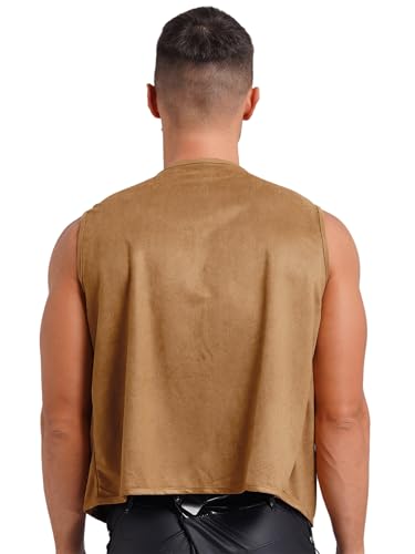 Jugaoge Men's Fringe Vest Waistcoat Open Front 70s Hippie Suede Tassel Jacket Western Cowboy Tops4