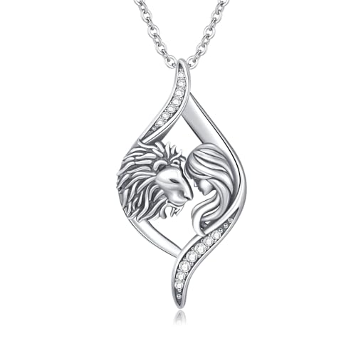 Lion Necklace for Women 925 Sterling Silver Lion and Women Pendant Animal Necklace Jewelry Gift for Women