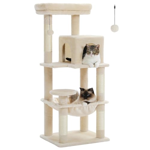Arbre à chat à plusieurs niveaux beige M avec tour de jeu et griffoir