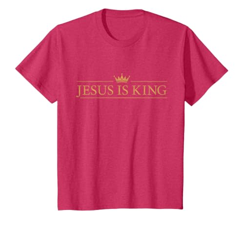 Classic Jesus is King with Crown Christian T-Shirt, Youth, Red Heather, Large
