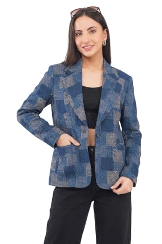 Image of SaintX Women's Premium Denim Textured 4-Way Stretchable Casual Blazer | Chic Regular Fit | Lightweight Summer Friendly | Fully Lined | Office, Travel, Dailywear | (Available in Plus Sizes)