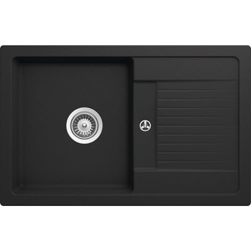 SCHOCK Küchenspüle Lima D-100S Onyx 78x50 cm | Granitspüle aus CRISTALITE Schwarz mit Waschbecken und Abtropffläche | Reversible Einbauspüle für 50 cm Unterschrank | Robuste Quarzkompositspüle