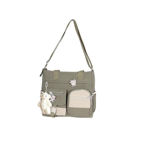 PORRASSO Crossbody Bag Cute Little Bear Shoulder Bag Nylon Messenger Bag Women Satchel for Travel Daily Use Green