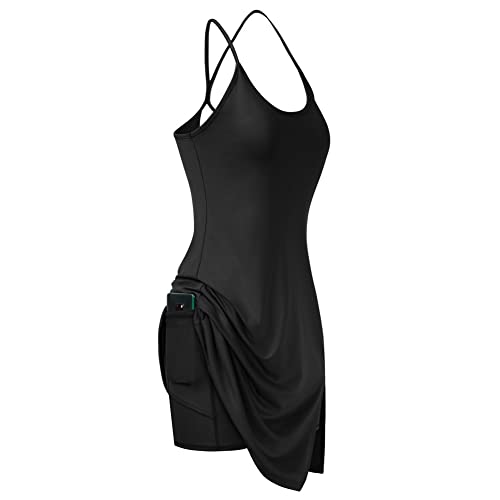 Robe de Tennis Femme Sport Bretelles Robe Col U Fitness Short Noir Taille S Cover