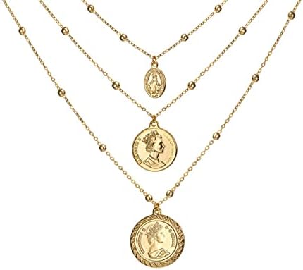 ACC PLANET Coin Necklace 18K Gold Plated Vintage Medallion Coin Pendant Mother's Day Special Jewelry Gifts Gold Layered Necklaces for Women Mom