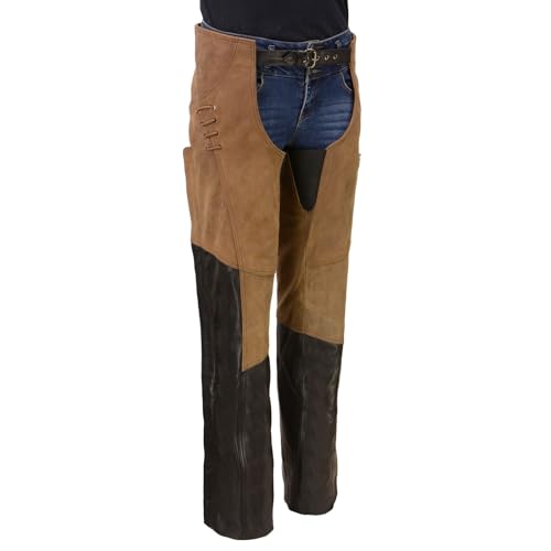 Milwaukee Leather MLL6504 Women's 2-Tone Beige with Black Motorcycle Leather Riding Chaps - 2X-Small