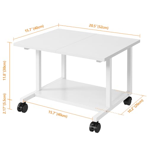 Livofloral Unter Schreibtisch Druckerständer, Mobiler Druckertisch fürs Homeoffice, Druckerwagen mit Rollen, Großer Druckerständer, Druckerwagen für den Schreibtisch, Weiß
