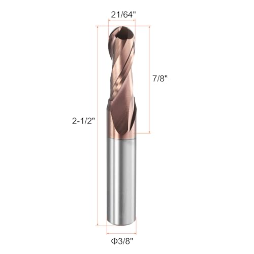 Image of HARFINGTON Ball Nose End Mill 2 Flute 21 /64 inch Diameter 3 /8 inch Shank Tungsten Carbide Uncoated Spiral CNC Router Bits 7 /8 inch Cutting Length Single End Ball for Carving Engraving Grinding