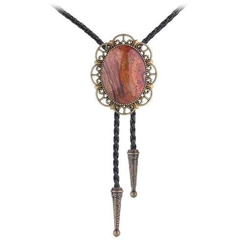 Image of Jeilwiy Bolo Tie for Men Real Stone Westwern Cowboy Ties Silver Bolos Women Leather Necktie Gift for Birthday Christmas