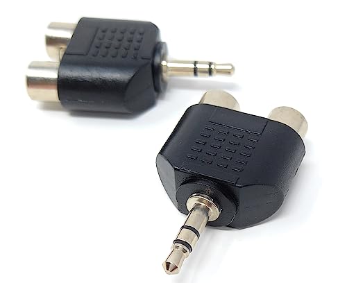 DRUT 2pcs 3.5mm Stereo Jack Plug to Twin RCA Phono Mono Splitter or Combiner Audio Adapter (Silver Black) - Image 2