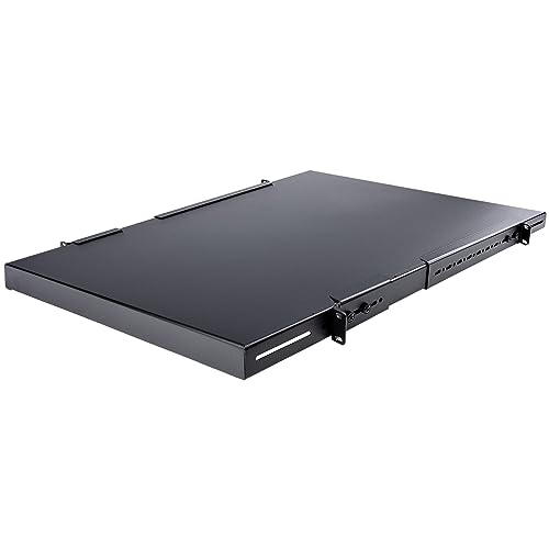 Image of 1U Adjustable Mounting Depth Rack Mount Shelf - Heavy Duty Fixed Server Rack Cabinet Shelf - 175lbs / 80kg - Fixed Rack Shelf