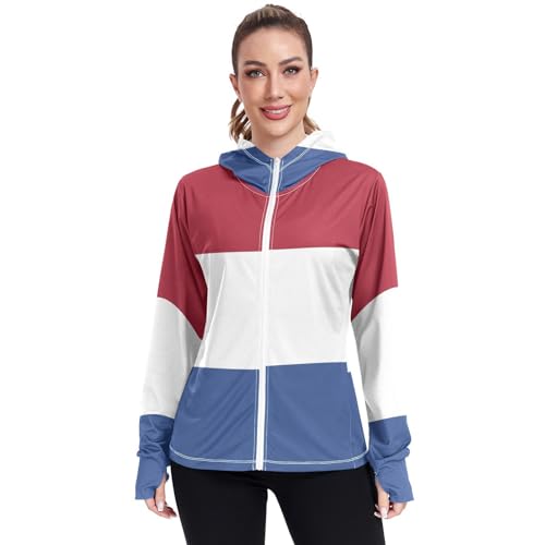 Netherlands Flag Womens UPF 50+ Sun Protection Hoodie Jacket Lightweight Long Sleeve Sun Shirt with Pocket Multicoloured