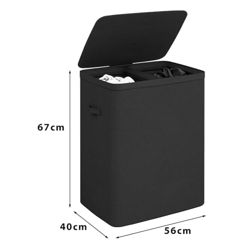 Panier à linge sale 2 compartiments noir double bac polyester - 5