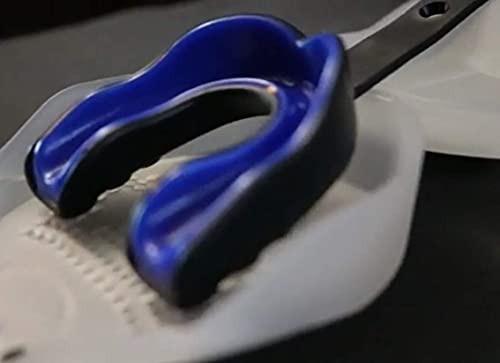 Image of Oral Mart Black /Blue Mouth Guard with Fixed Strap for Football, Ice Hockey, Lacrosse, Taekwondo (with Free Case) (Adult, Strapped)