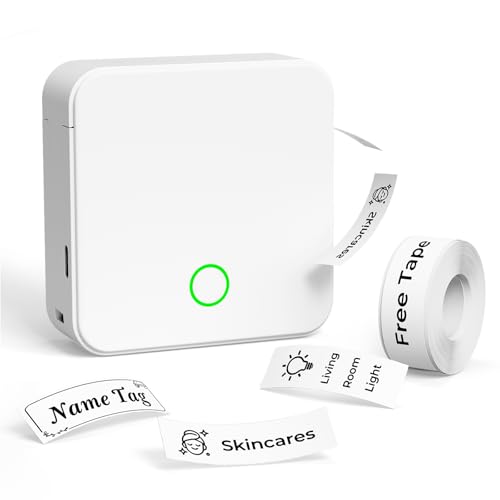 DETONGER Label Maker Machine with Tape P0 Rechargeable Bluetooth Mini Label Printer Portable Small Thermal Labeling Machine Easy to Use for Home Office School Organization Battery Included White