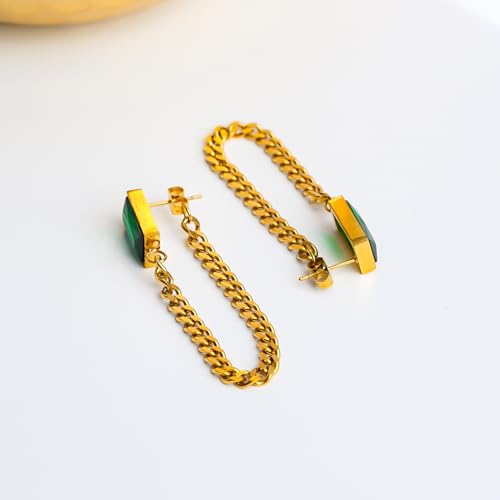 Image of Rubans Demi Fine Stainless Steel Emerald Hoop Jewels Gift for Women & Girls