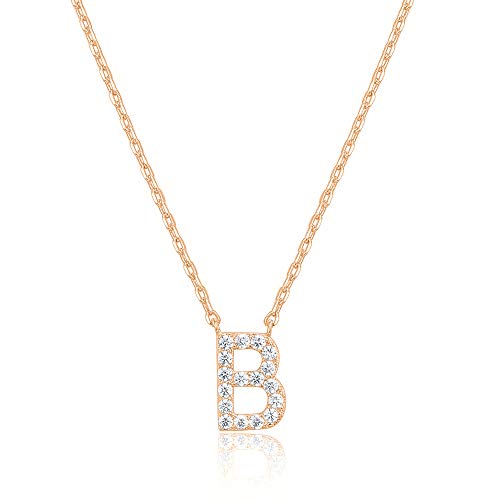 PAVOI 14K Yellow Gold Plated Cubic Zirconia Initial Necklace | Letter Necklaces for Women | B Initial