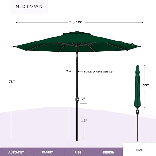 Image of Midtown Umbrellas Lean - 9 Ft Patio Umbrella, Forest Green Canopy