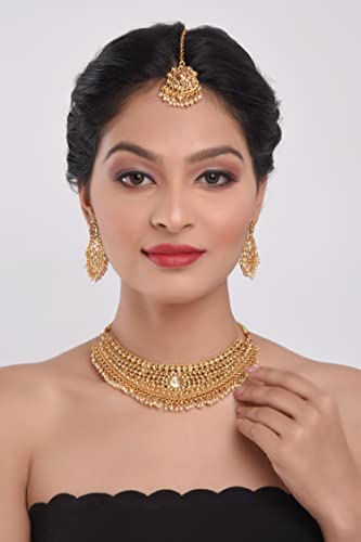 Efulgenz Indian Jewelry Sets for Women Bridal Jewelry Bollywood Traditional Crystal Faux Pearl Wedding Choker Necklace Earrings Maang Tikka Indian Wedding Jewelry3