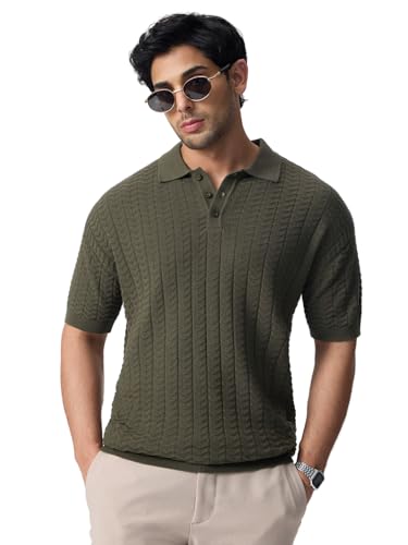 Polo surdimensionné homme coton jacquard vert olive manches courtes taille XXL Blaze