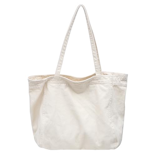 Image of Cotton Tote Handbag Women Canvas Crossbody Beach Bag Hobo Shoulder Tote Bag with 3 External Pocket,Zipper Closure