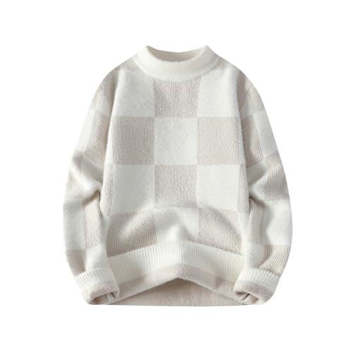 Men's Checkerboard Sweater Round Neck Long Sleeve Unisex Casual Tunic Pullover Ribbed Knitted Patchwork Streetwear