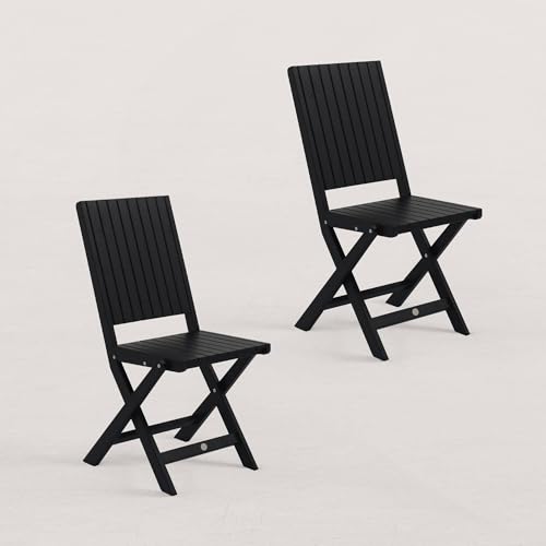 JJ. Lot de 2 chaises Pliantes de Jardin en Bois June Chaise livrée montée Galette de Chaise en Option Chaise Pliante 100% Bois Black Edition