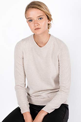 Image of JENNIE LIU Women's 100% Pure Cashmere Crew Neck Sweater, Tight Knit Cozy Soft Hand Washable Long Sleeve Pullover