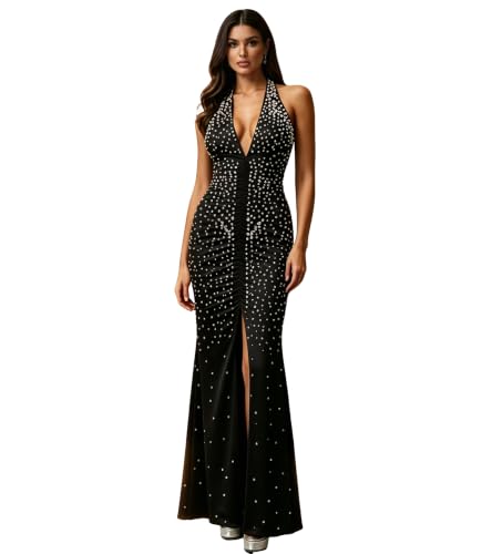 Image of PORRCEY Women's Sexy Elegant Rhinestone Bodycon Dress Hot Drilling Clubwear