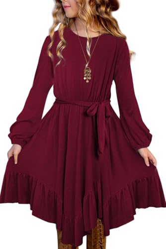 blibean Girl Fall Boho Dress Kid Long Sleeve Tween A-Line Dresses Clothes Size 4-15 Years