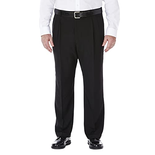 Haggar Men's Big-Tall Repreve Stria Pleat Front Dress Pant, Black, 46x29