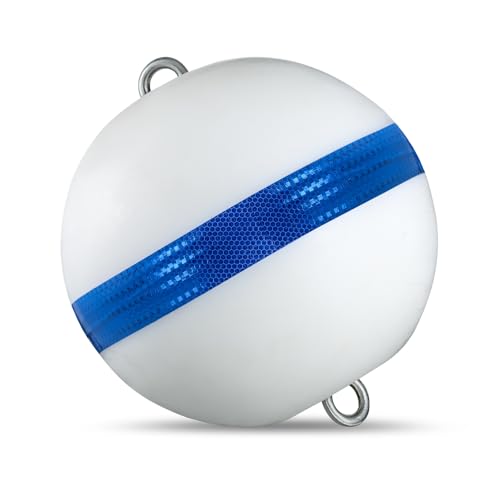 Tellegloww Boat Mooring Buoy 12/15/20 Inch White Anchor Buoy Float Mooring Ball with Reflective Blue Stripe Attractive Illuminated(12 Inch)