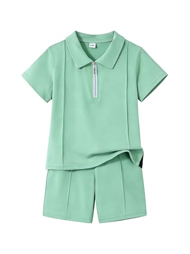 Image of Yoxindax Boys Clothes 2-Piece Casual Street Style Turn-Down Collar Half Zip Kids 4-12 Years Teen Boys Summer Outfits