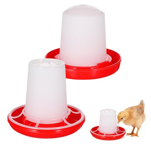 Warmhm Chick Feeder and Waterer Kit Plastic Poultry Feeder Automatic Ducklings Pigeons Feeder Drinker Set for Farm and Brooder Use Red
