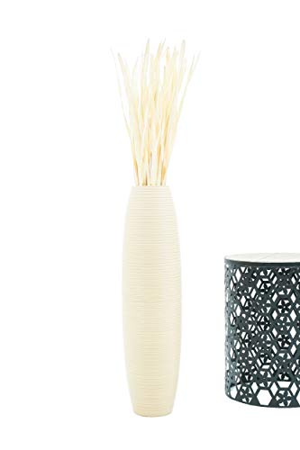 Leewadee Grand Vase A Poser Au Sol pour Branches Décoratives De Pampa, Vase en Bois De Manguier, 65 cm, Crème
