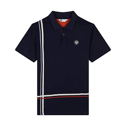 Roland Gardos - Polo para Hombre de Manga Corta con Rayas Finas, Talla XL, Color Azul Marino