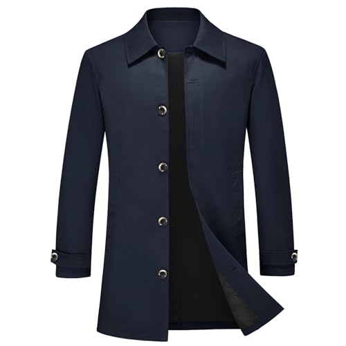 KUDMOL Trench Homme Mi-Long en Coton Revers Manteau Veste d'Affaires Coupe-vent Classique...