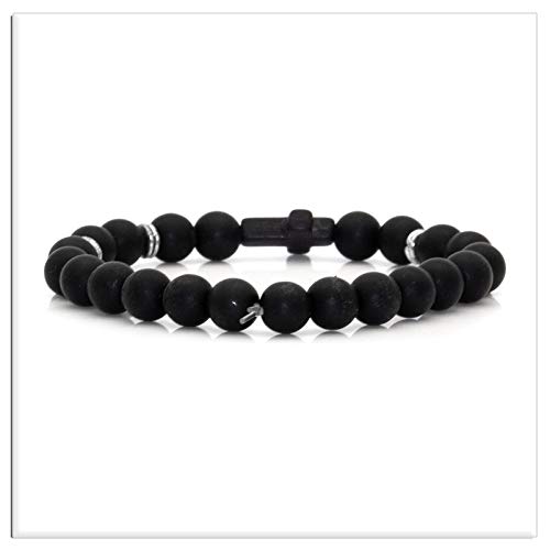 Xusamss Fashion 8MM Matte Agate Beads Bracelet Cross Elastic Bracelet,7 1/2 wrist2
